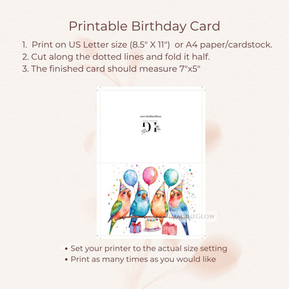 tropical lovebird greeting card
printable parrot birthday card
lovebird pair birthday card
