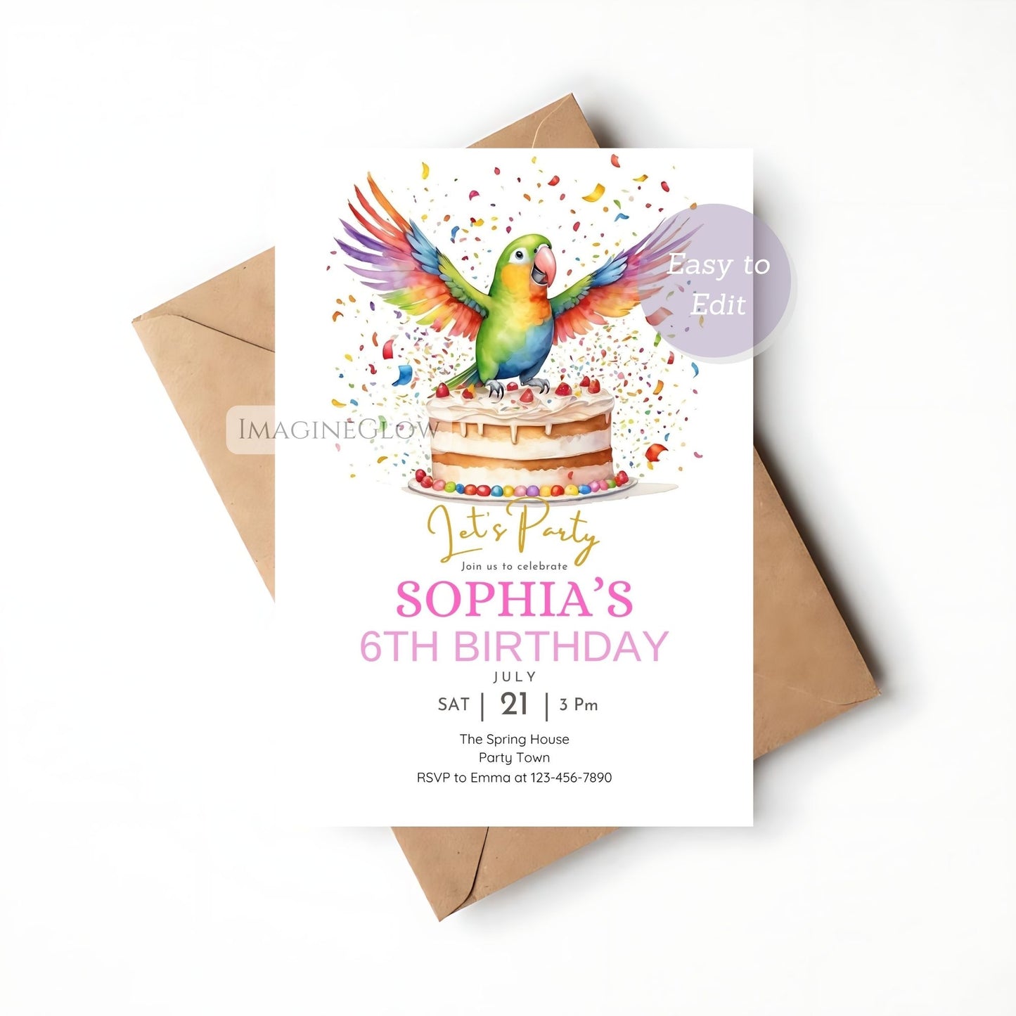 parrot themed birthday invitation tropical party printable
