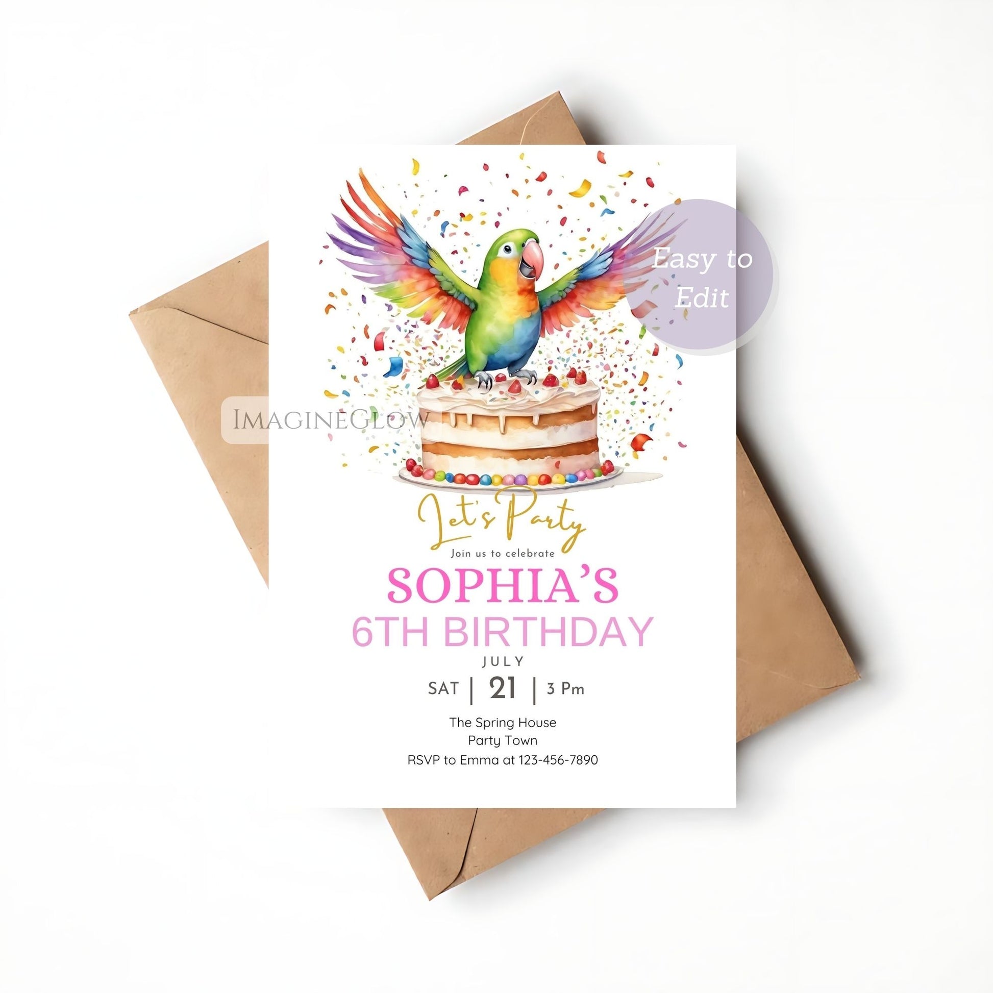 parrot themed birthday invitation tropical party printable
