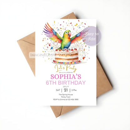 parrot themed birthday invitation tropical party printable
