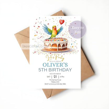 lovebird birthday invitation for tropical celebration
