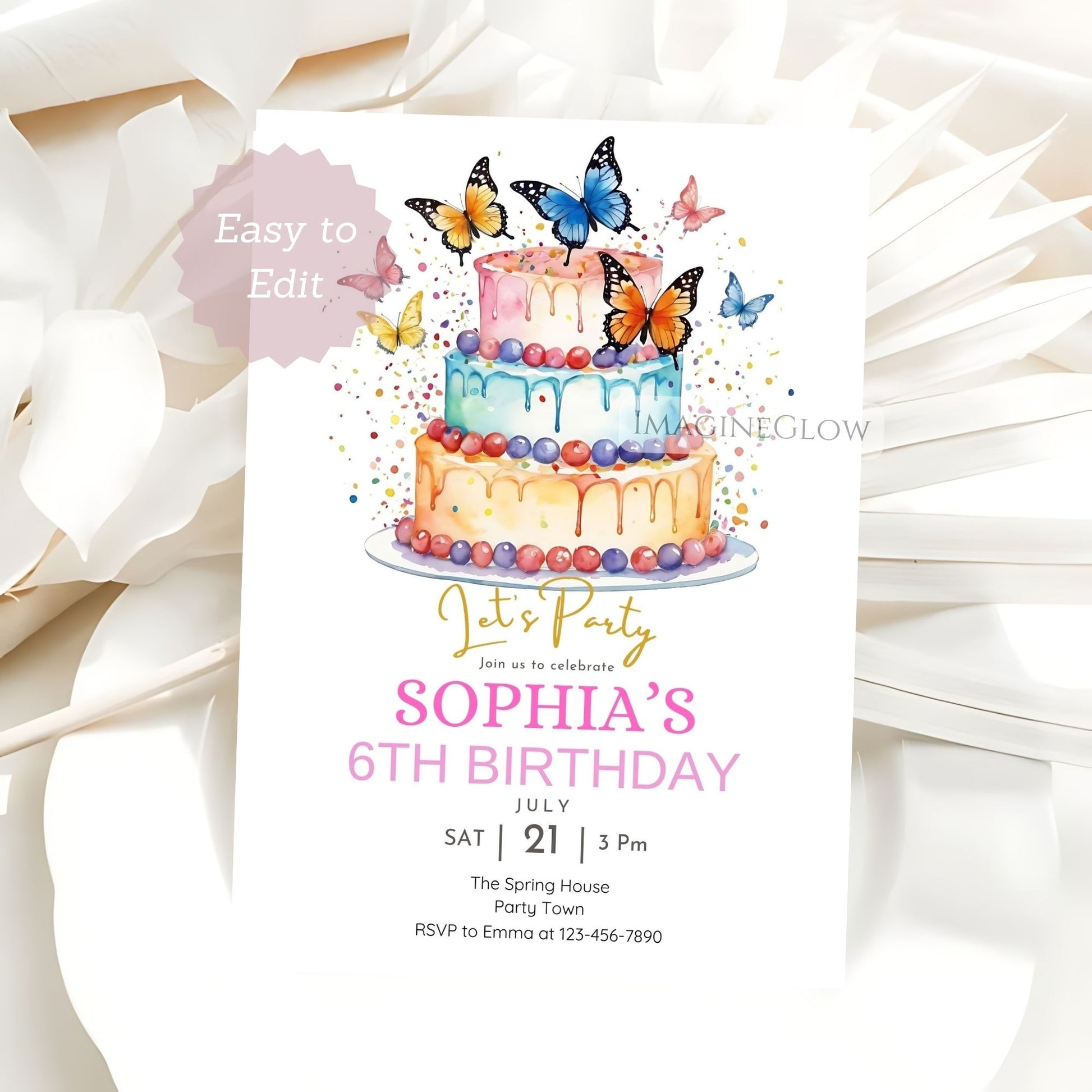 garden themed butterfly birthday card digital
