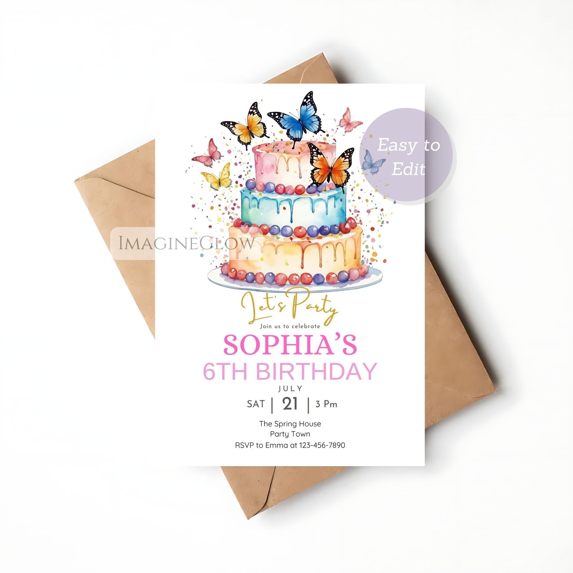editable butterfly birthday invitation template
