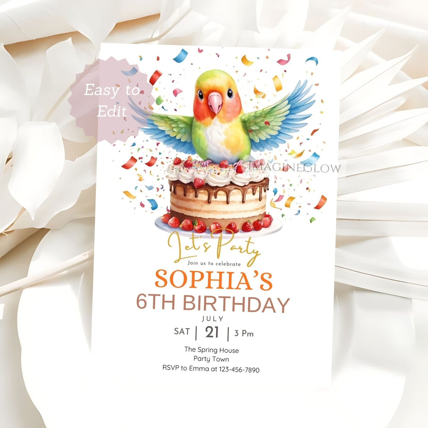 tropical lovebird birthday invitation printable invite

