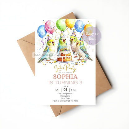 Printable parakeet party invitation for children
