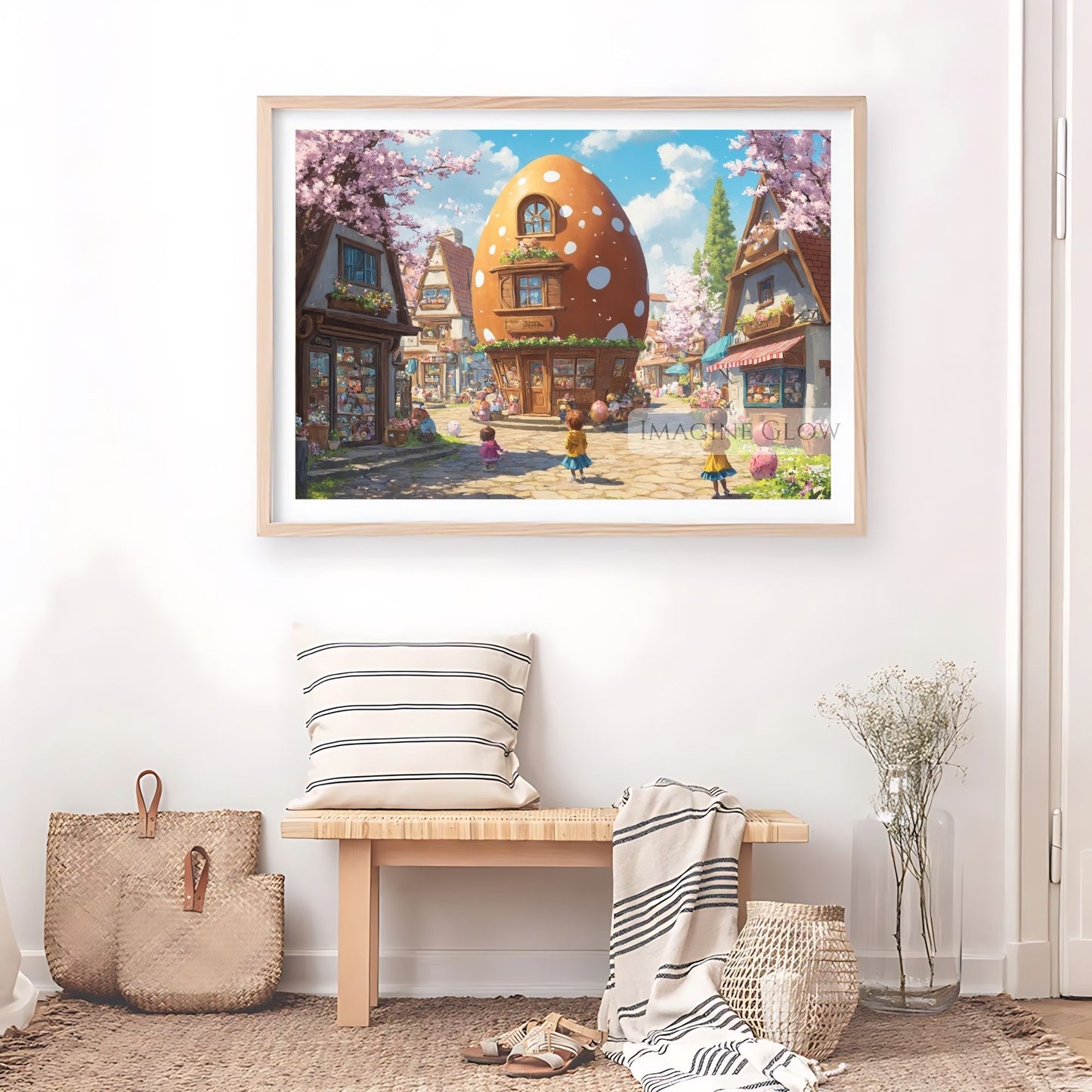 Cheerful Easter Festive Street Print for Home Decor
