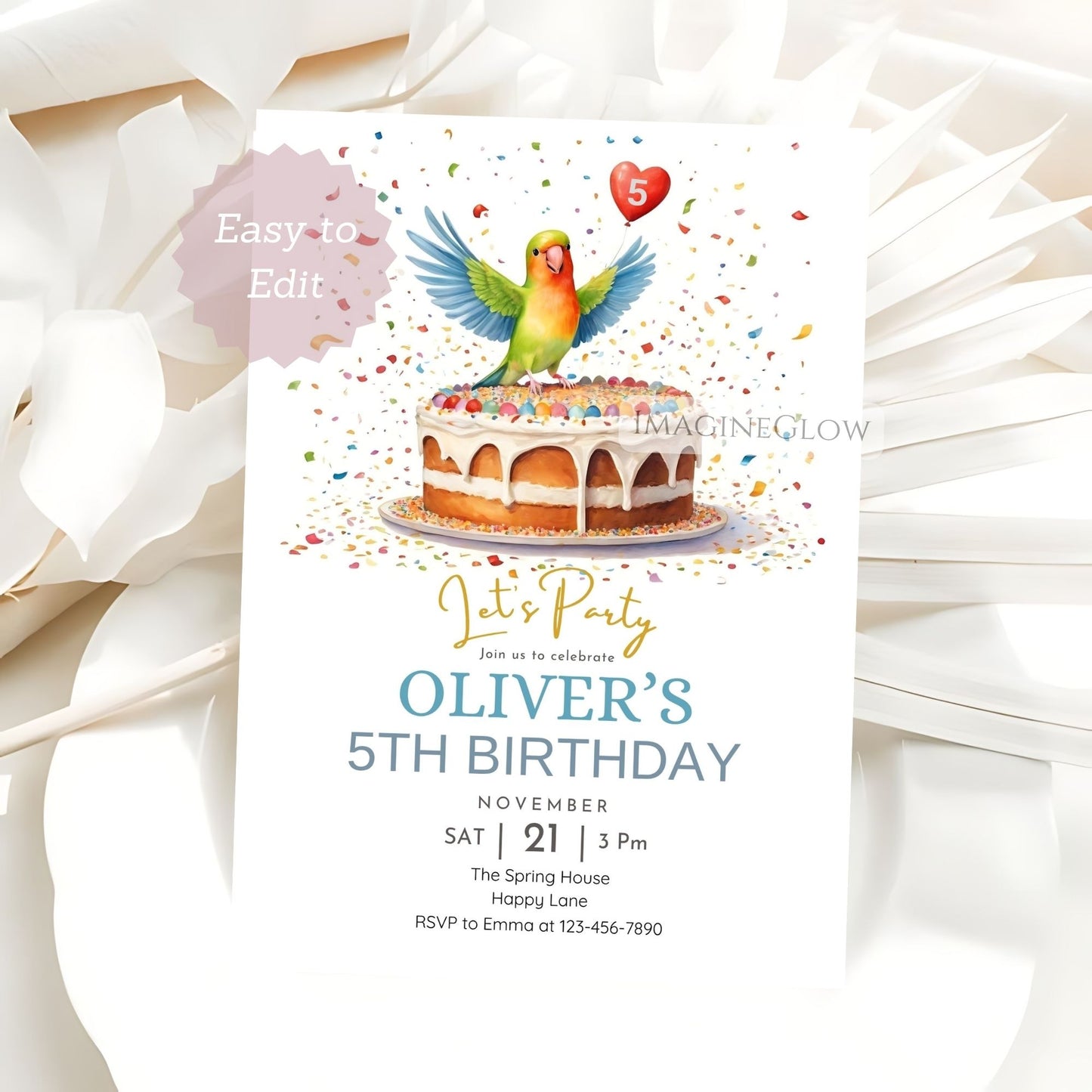 colorful lovebird printable invitation for party