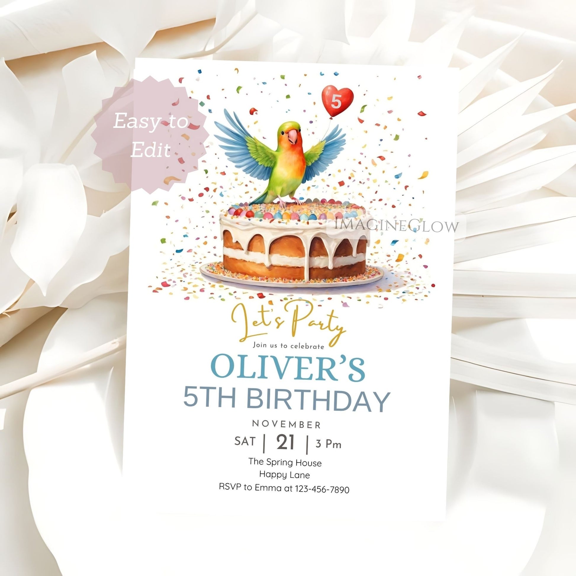 colorful lovebird printable invitation for party