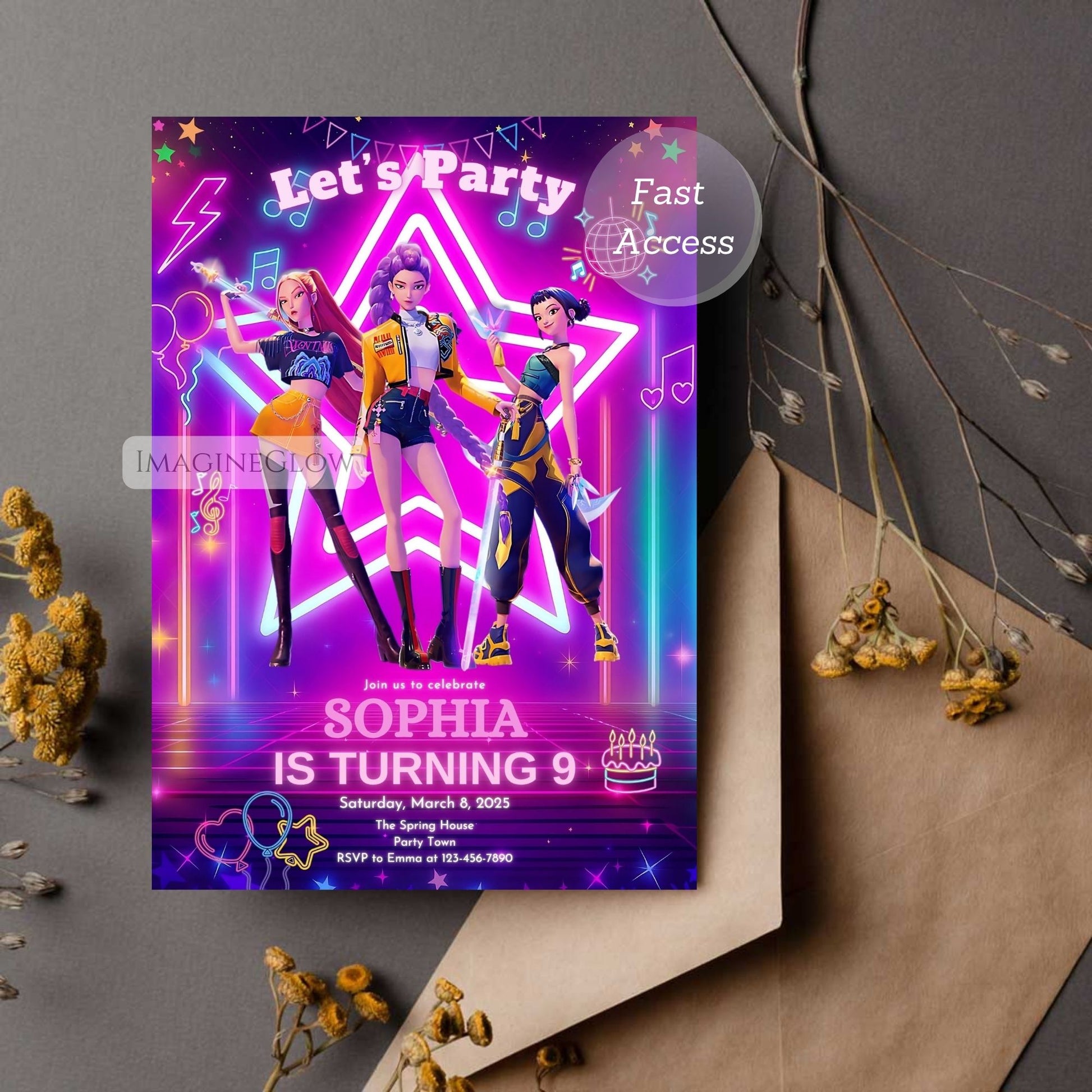modern kpop birthday invitation
cool kpop demon hunters template
