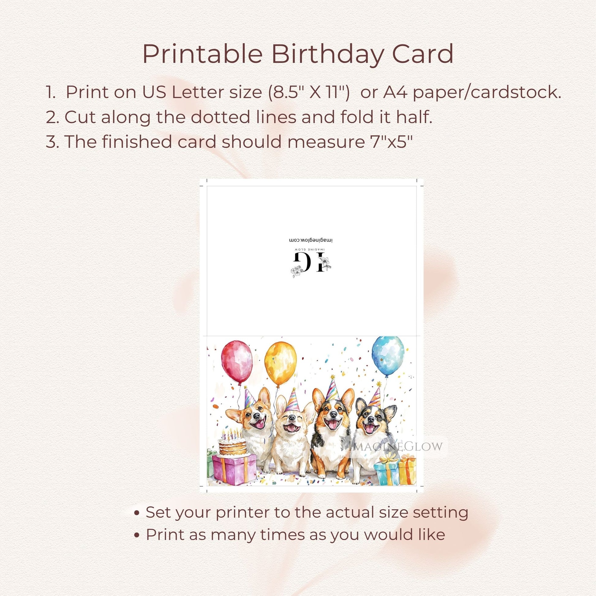 corgi printable birthday card
funny corgi digital card
