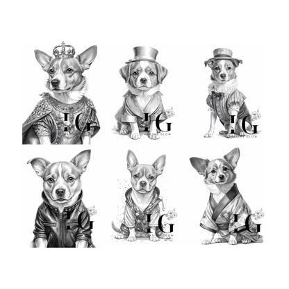 costume dog printable coloring pages for kids and adults.