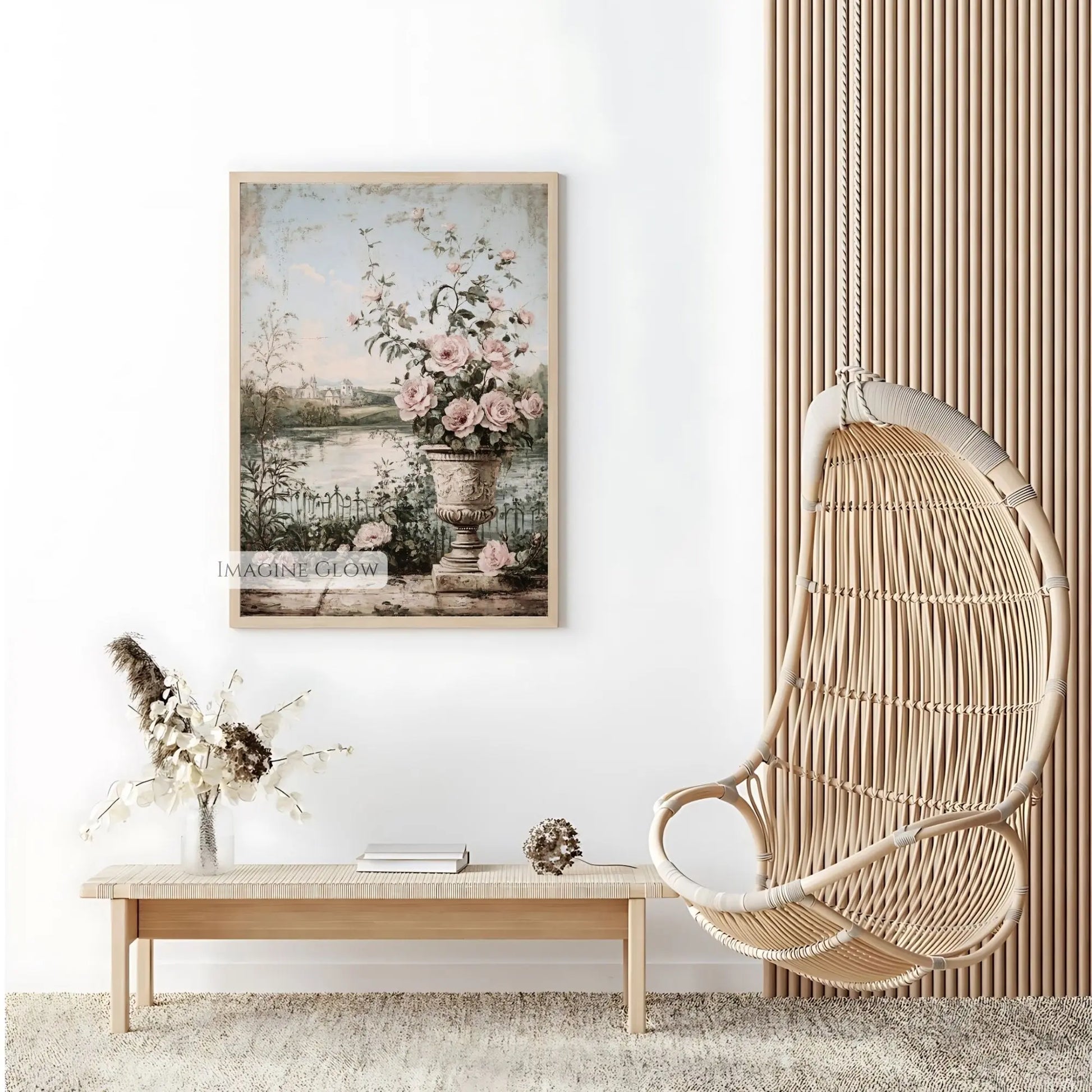 Rustic floral and lake landscape art for springtime.
