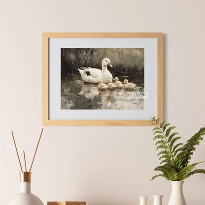 Rustic farmhouse wall art featuring a mother duck and babies
