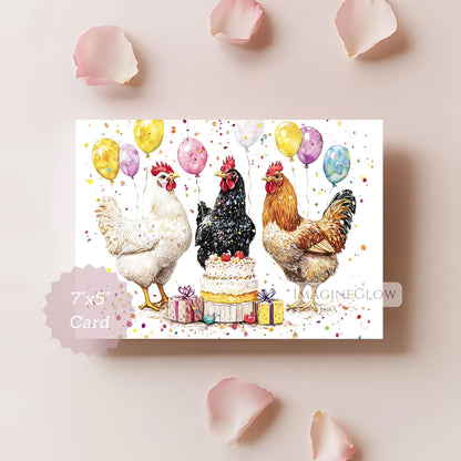 Chicken Birthday Card - Cute Farm Animal Card - Rustic Country Greeting
