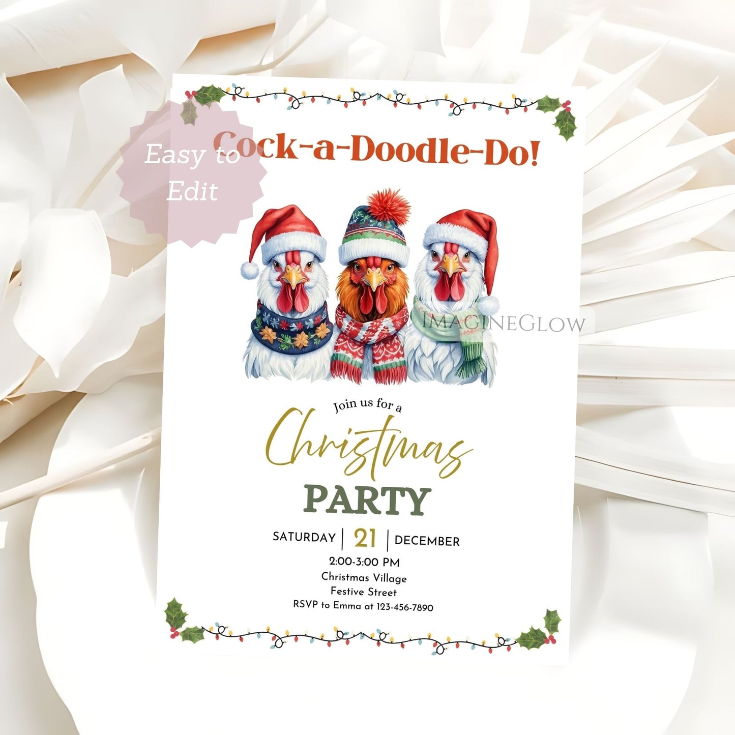printable rooster christmas invite
