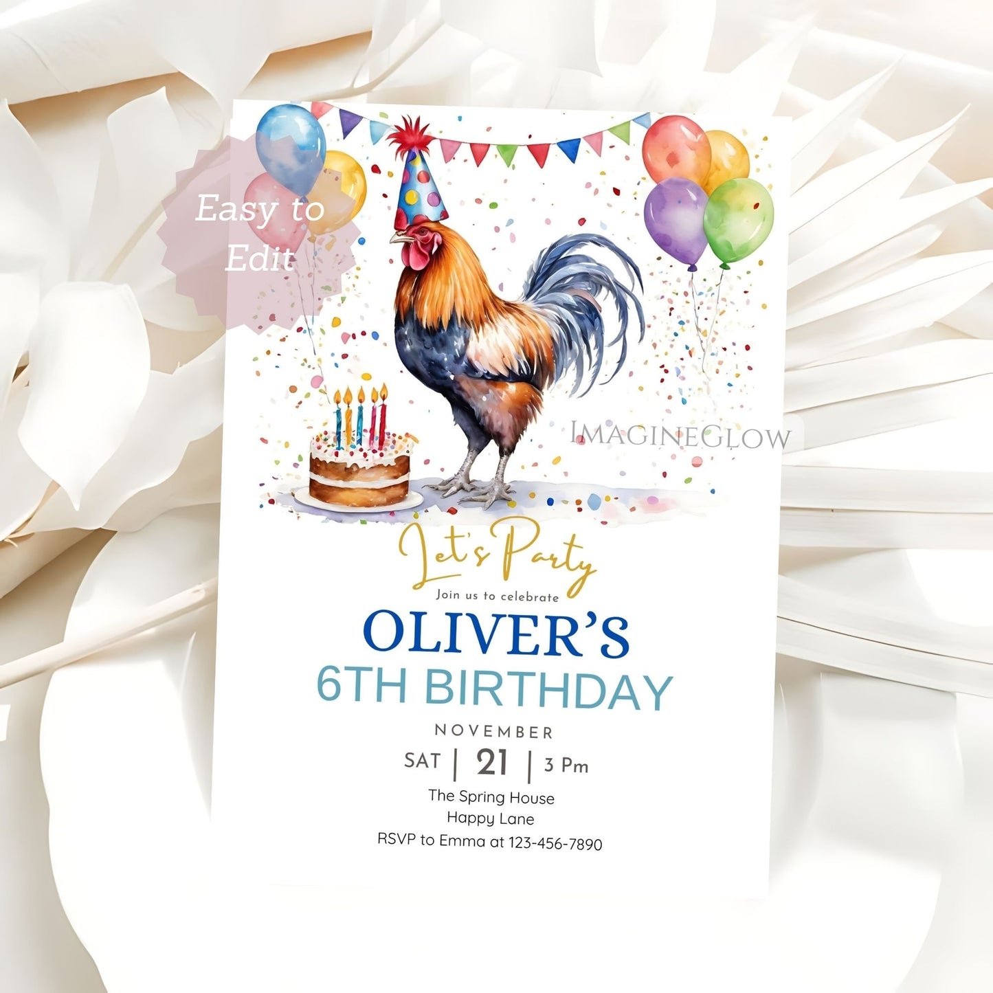 rooster birthday invitation printable
farm animal barnyard birthday invite
editable rooster party invitation

