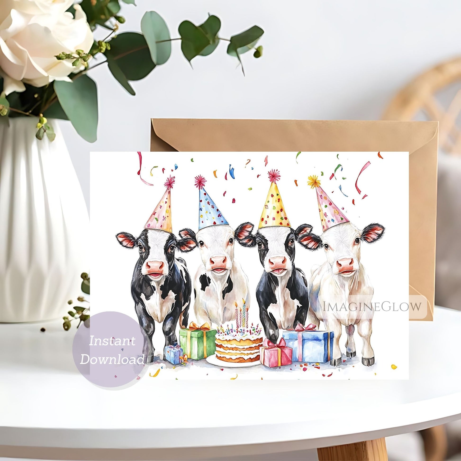 Cow birthday card
Farm animal birthday card
Printable cow birthday card


