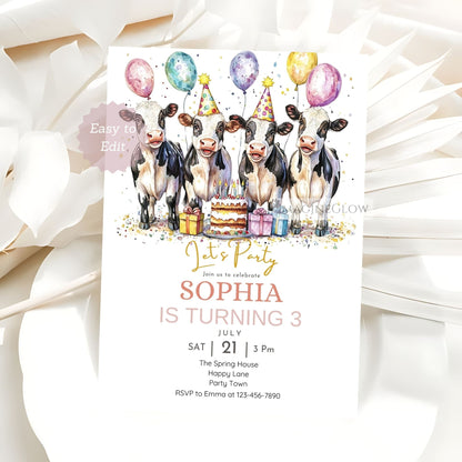 Cow-themed celebration card for children
