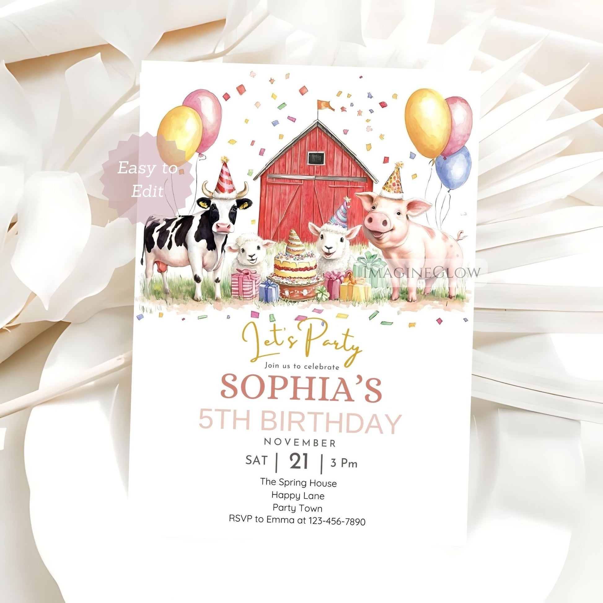 Editable barnyard theme birthday invite for kids
