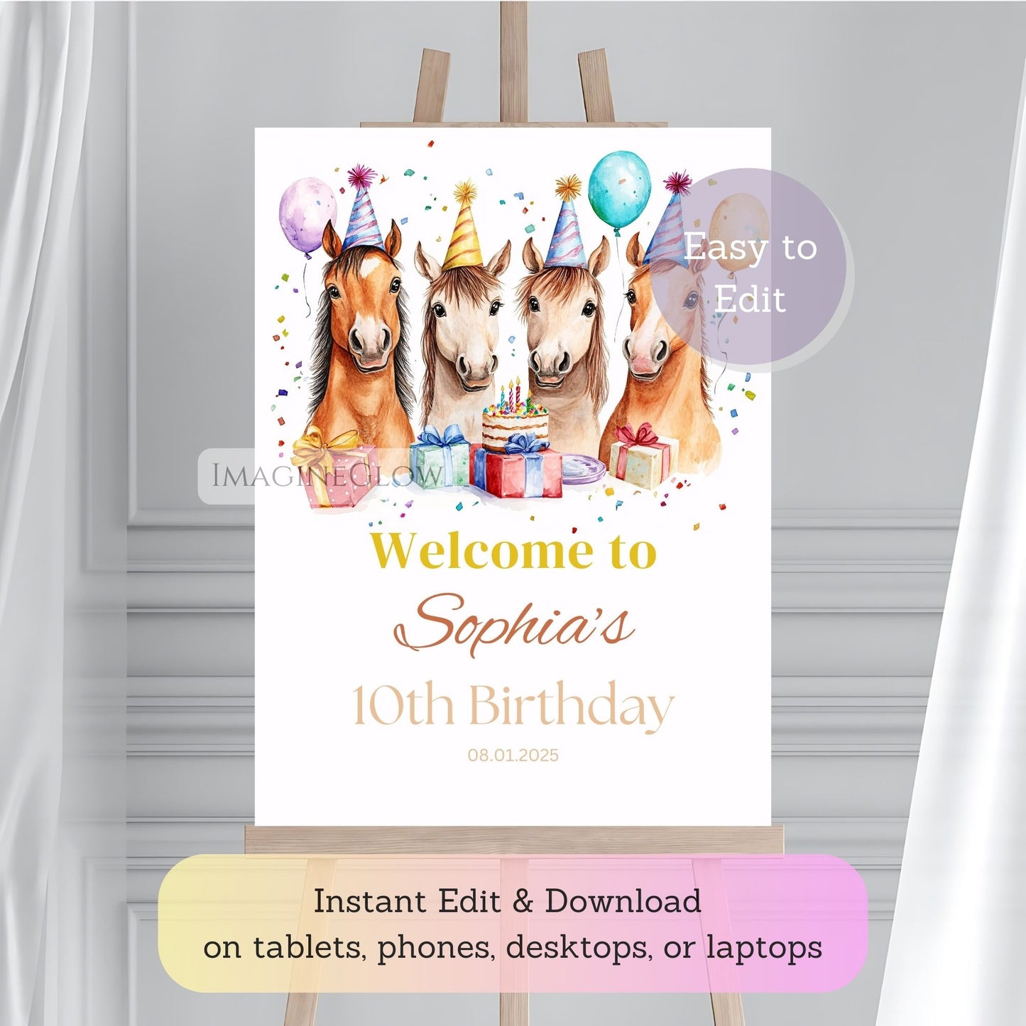 horse birthday welcome sign
editable pony cowboy poster
western horse party poster
