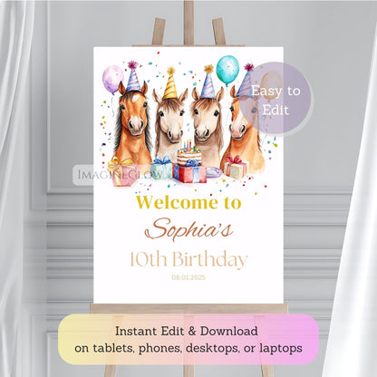 horse birthday welcome sign
editable pony cowboy poster
western horse party poster
