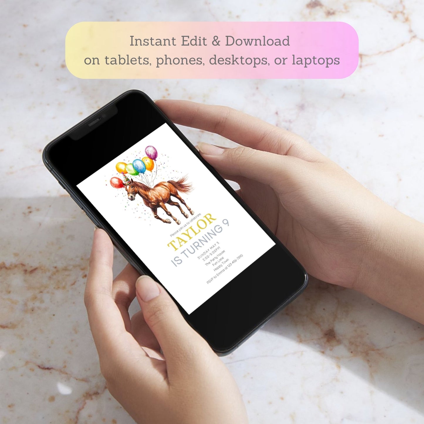 Horse Birthday Party Invitation - Western Cowgirl Cowboy Party Invite Template