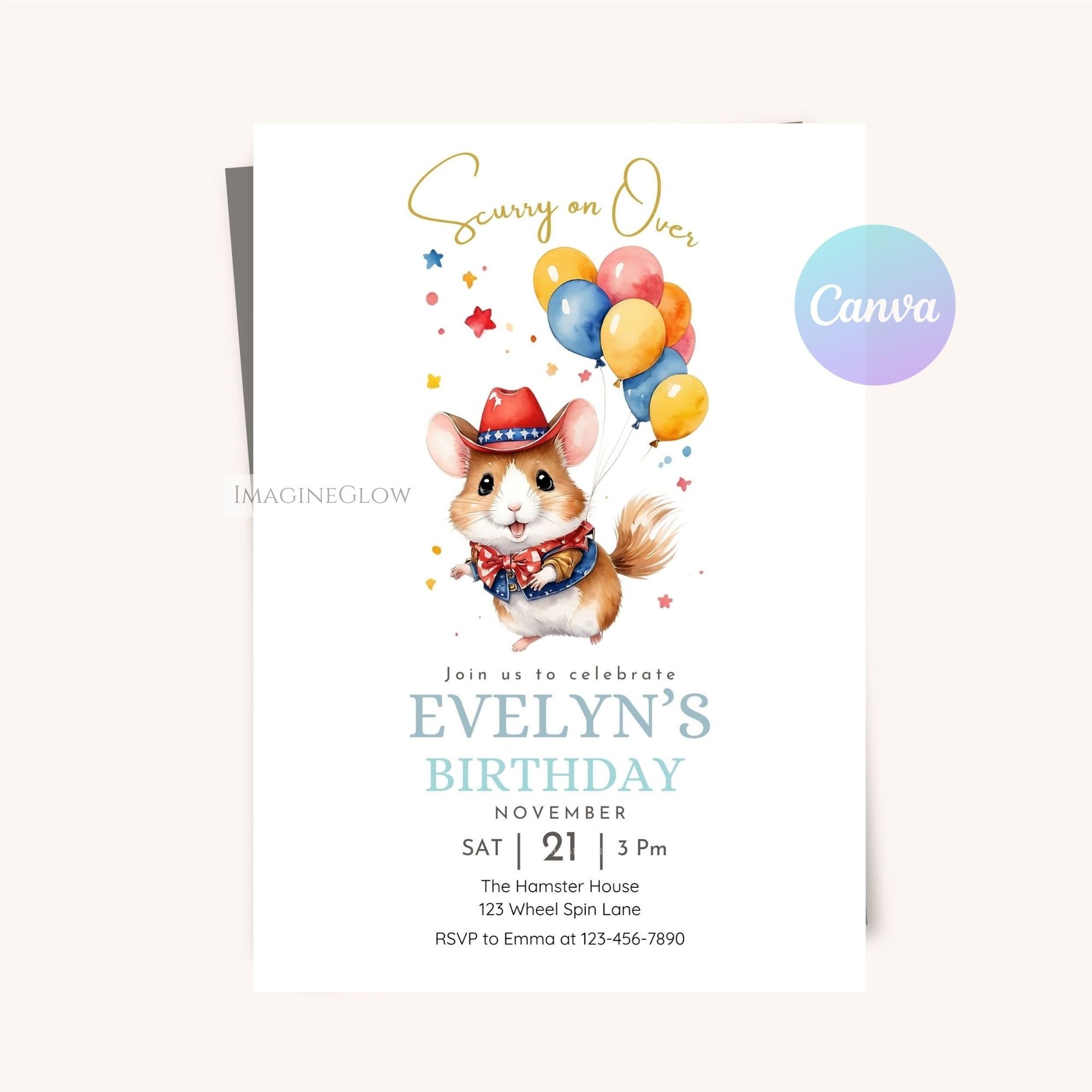 Printable cowboy birthday invitation
Editable cowgirl birthday party card
