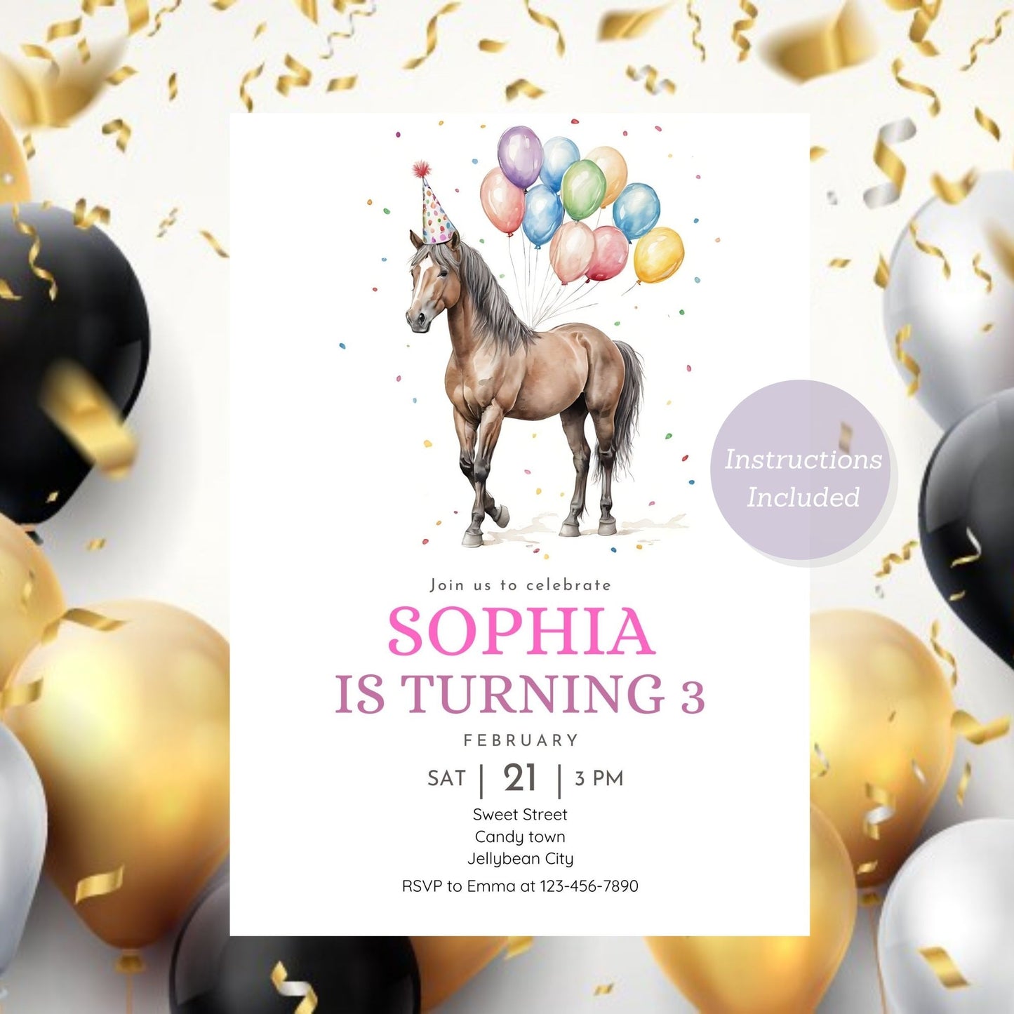 Adorable horse party invite for barnyard celebration