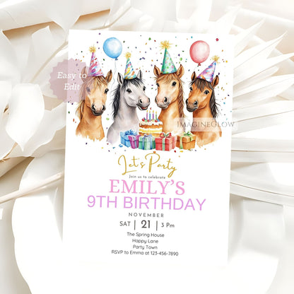 editable farm girl birthday card
girl’s horse themed birthday invitation
