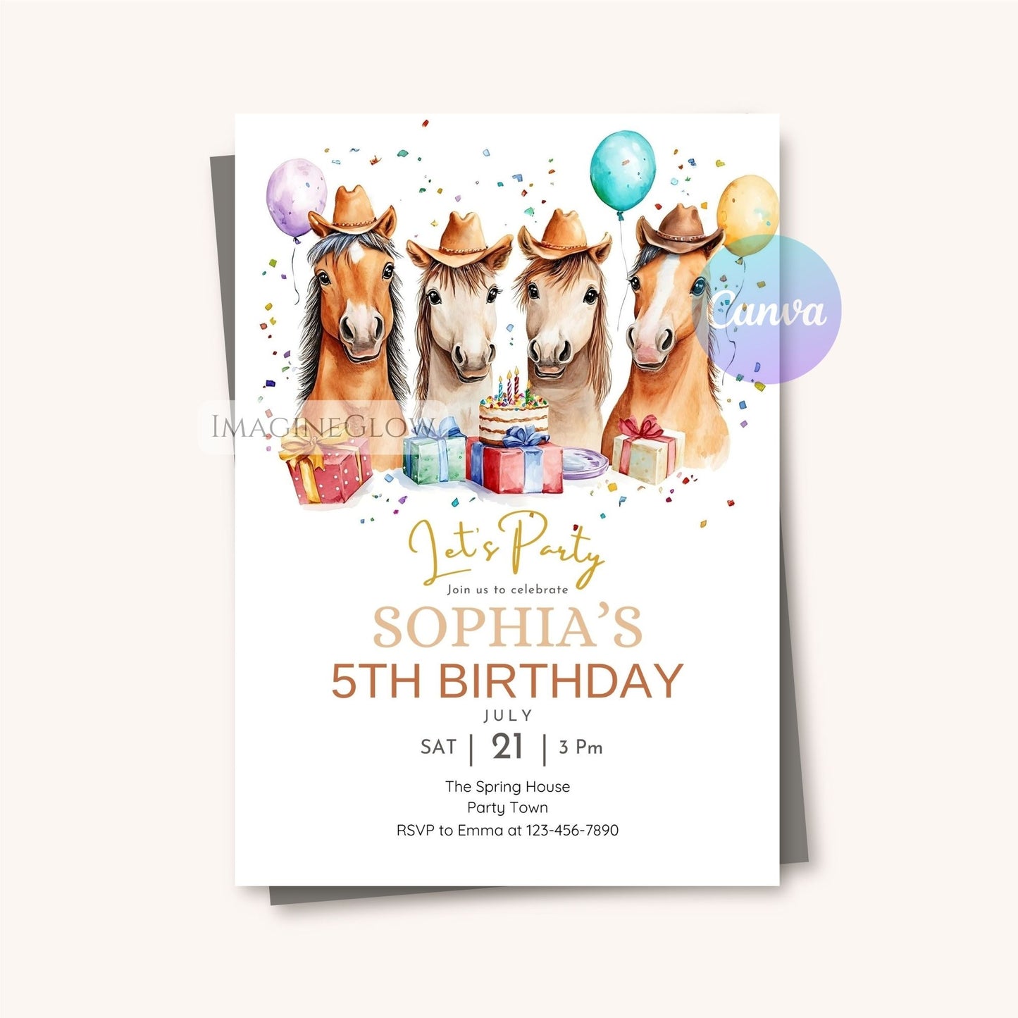 horse birthday invitation
pony theme party invite
