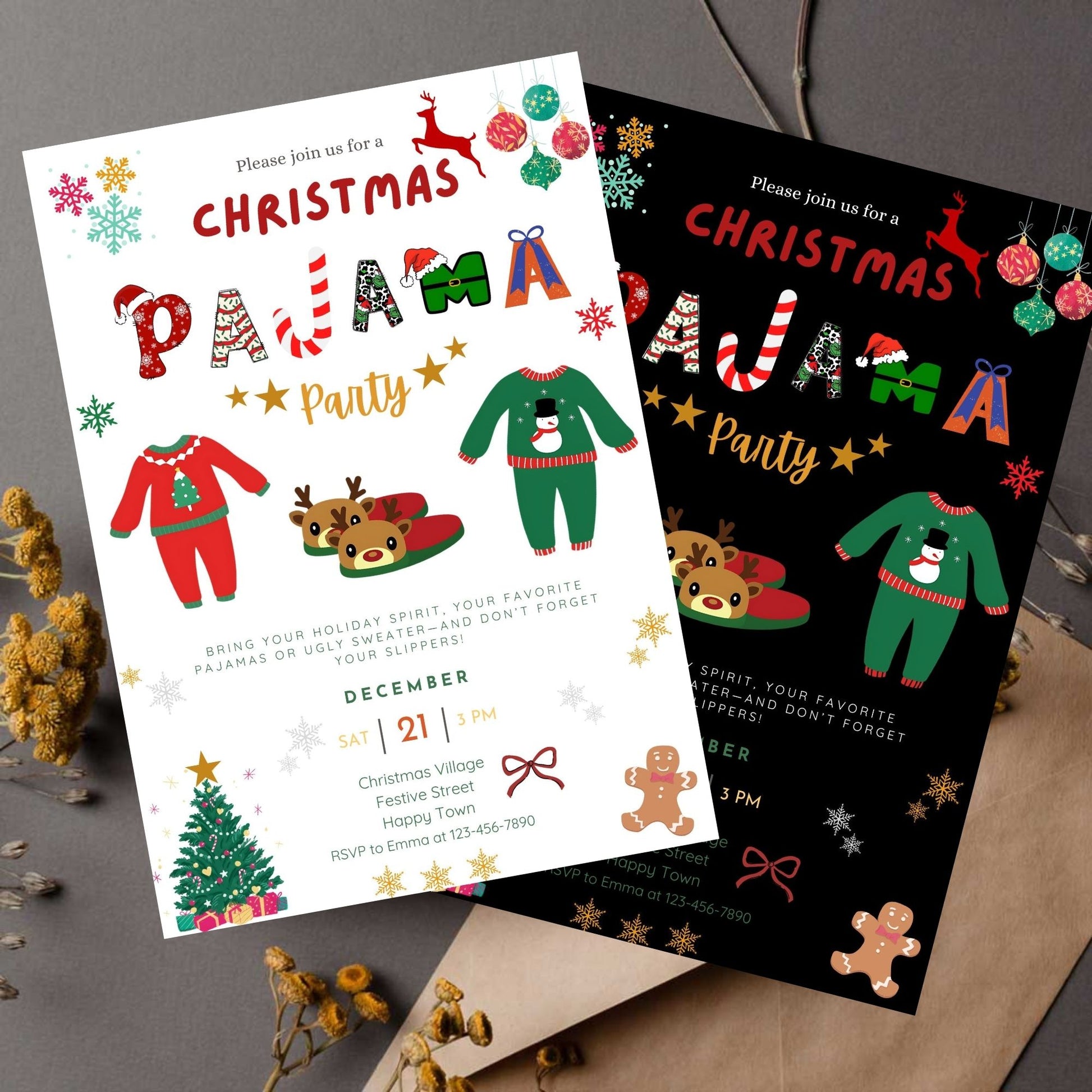 Christmas Pajama Party Invitation for Holiday Celebrations
