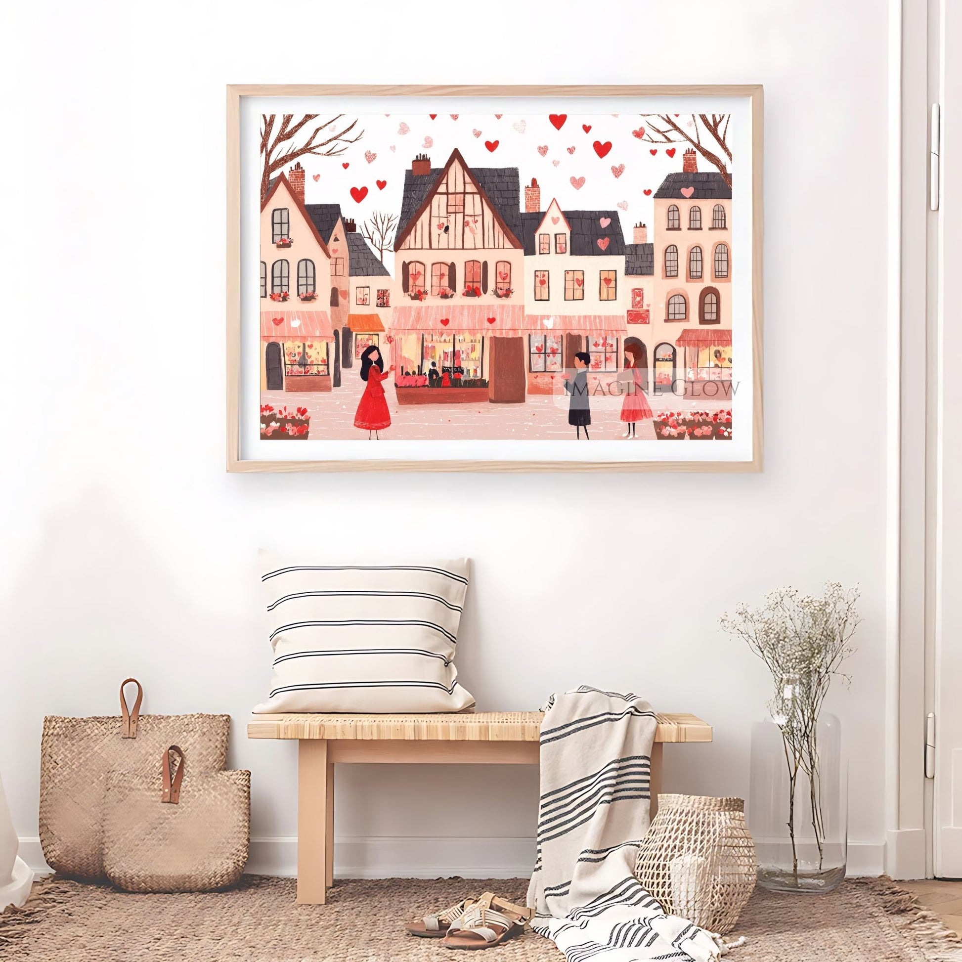 Printable romantic street scene art for cozy vibes