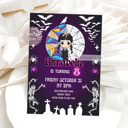 Wednesday Addams birthday invitation for girls
