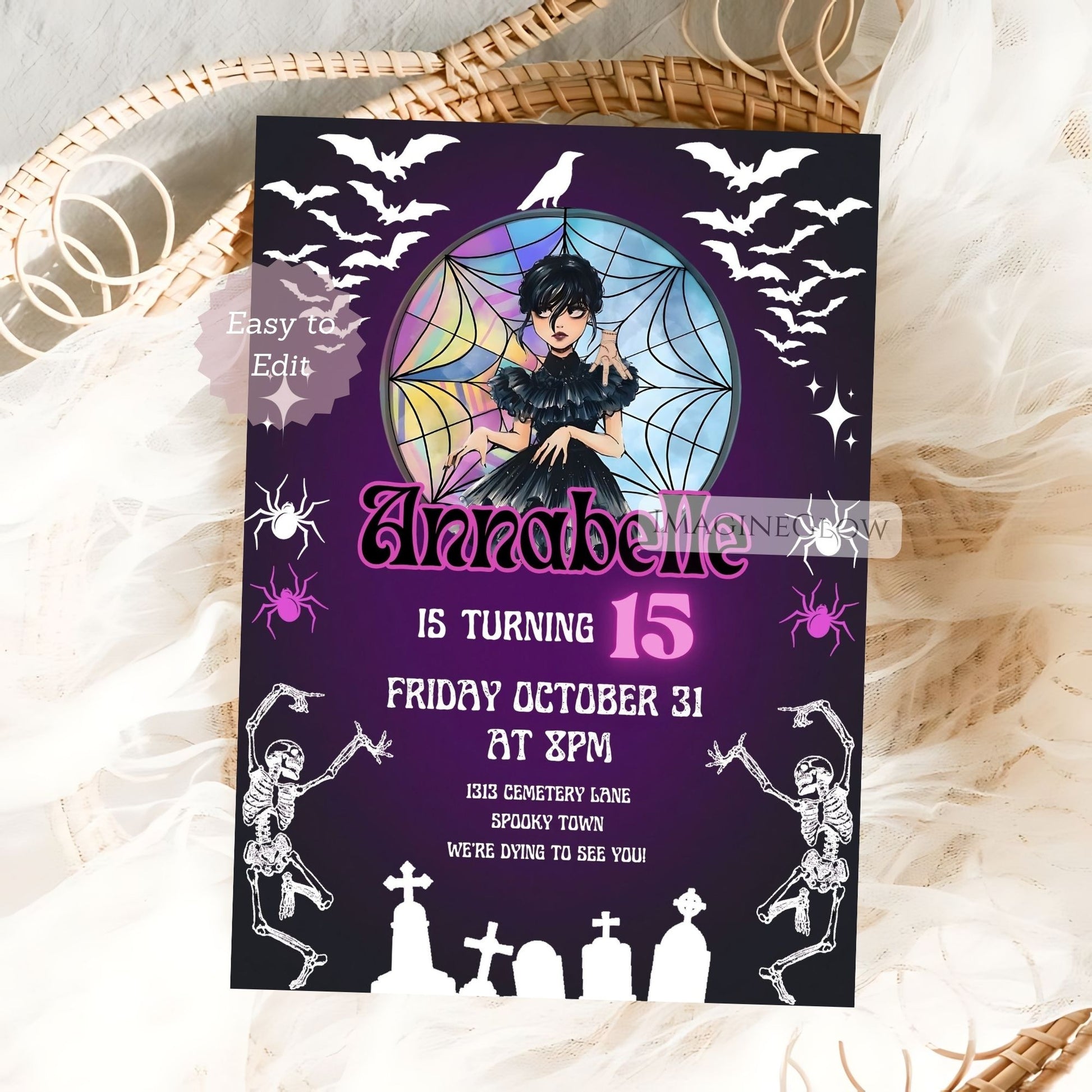 Gothic party invitation with Wednesday theme
