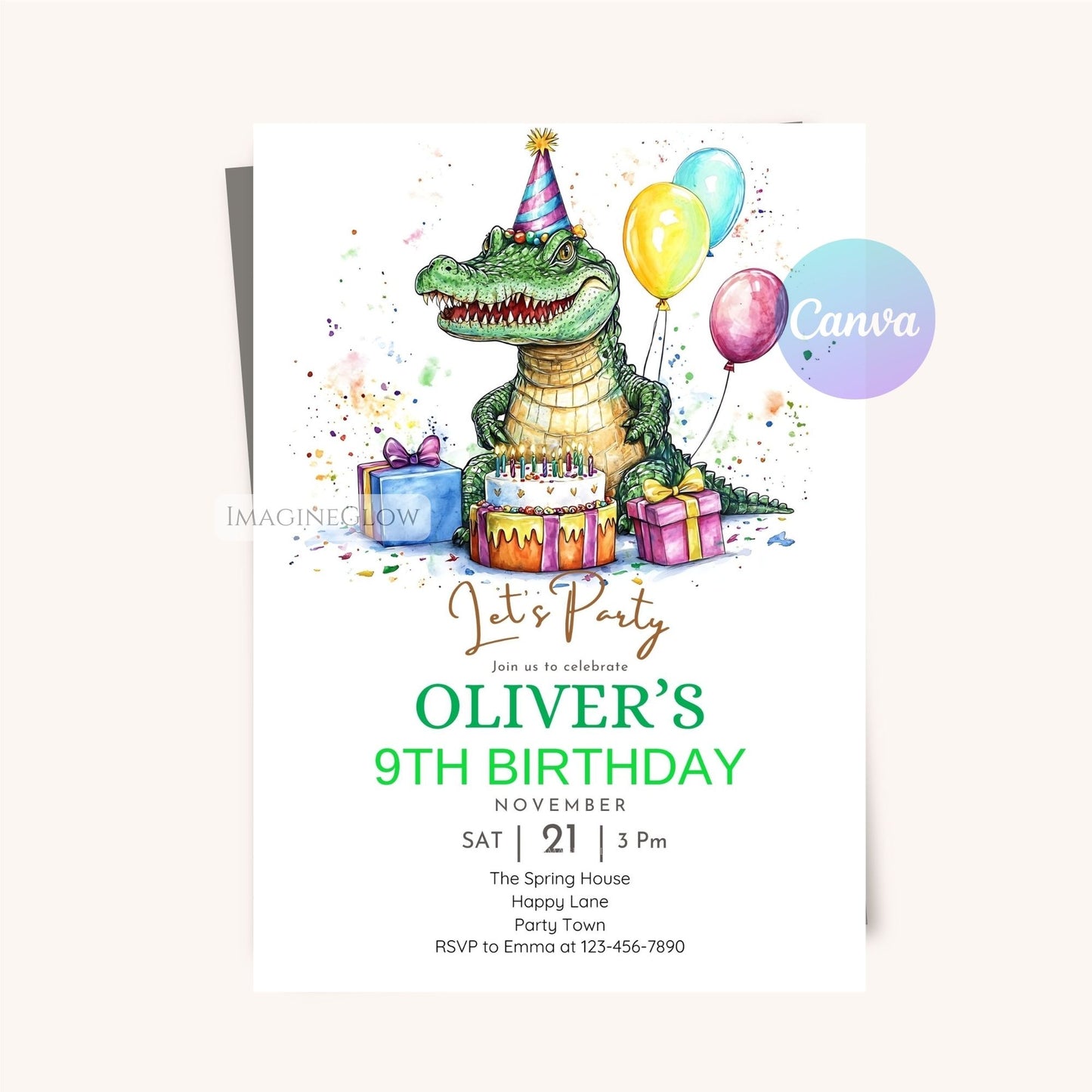 Crocodile Birthday Invitation - Jungle Safari Theme

