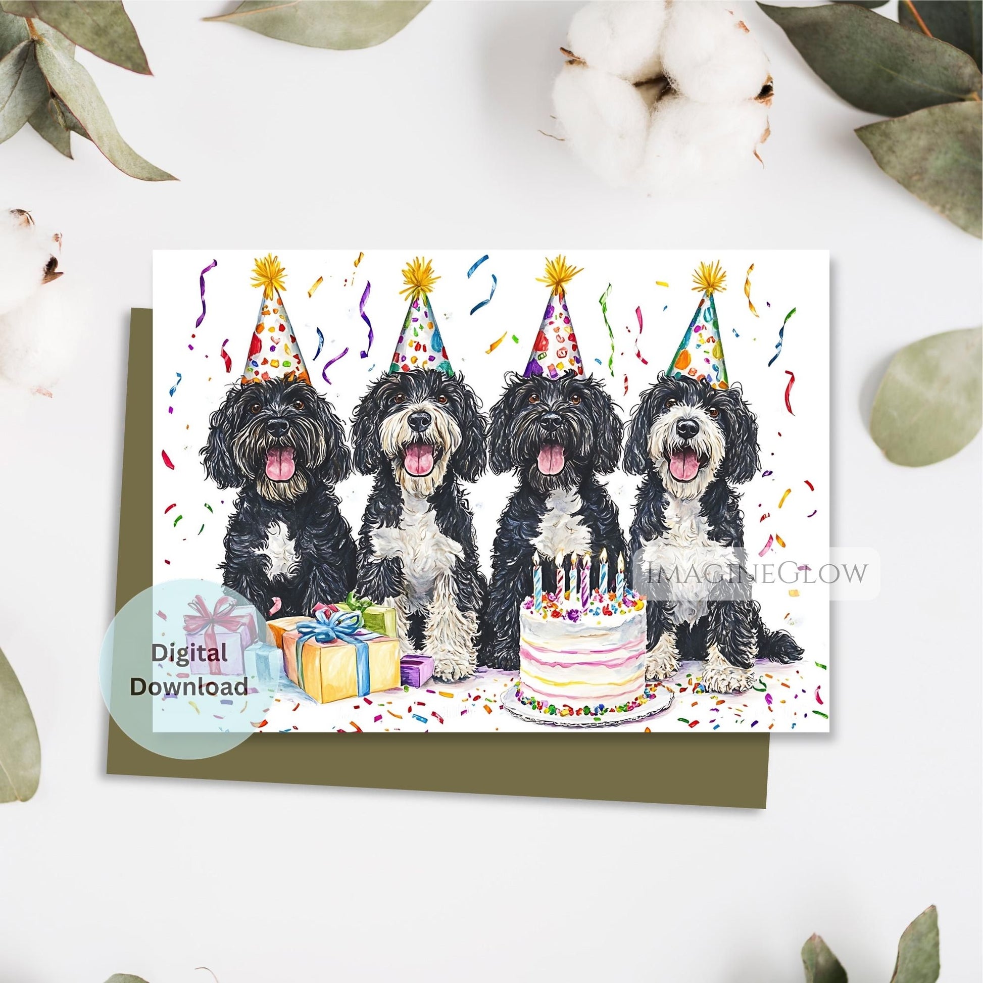 portuguese water dog birthday card
printable dog lover greeting card

