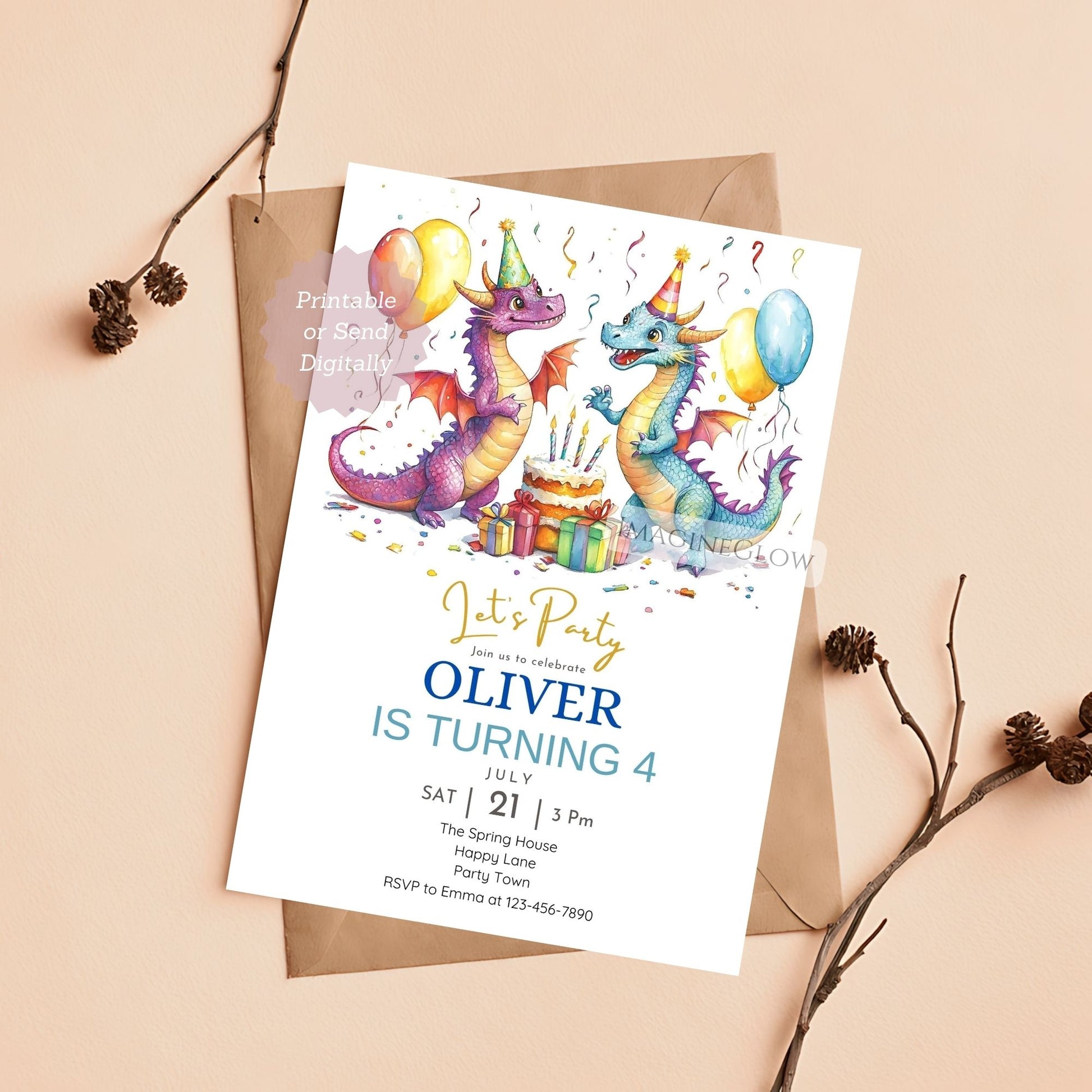 Dragon birthday invitation printable for kids
