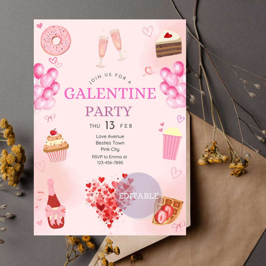 Pink-Themed Galentine’s Party Invitation for Valentine’s Day
