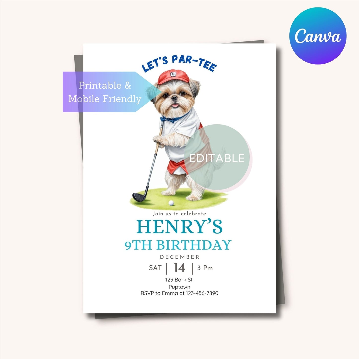 Editable and printable Golf celebration invitation template designed for Canva customization