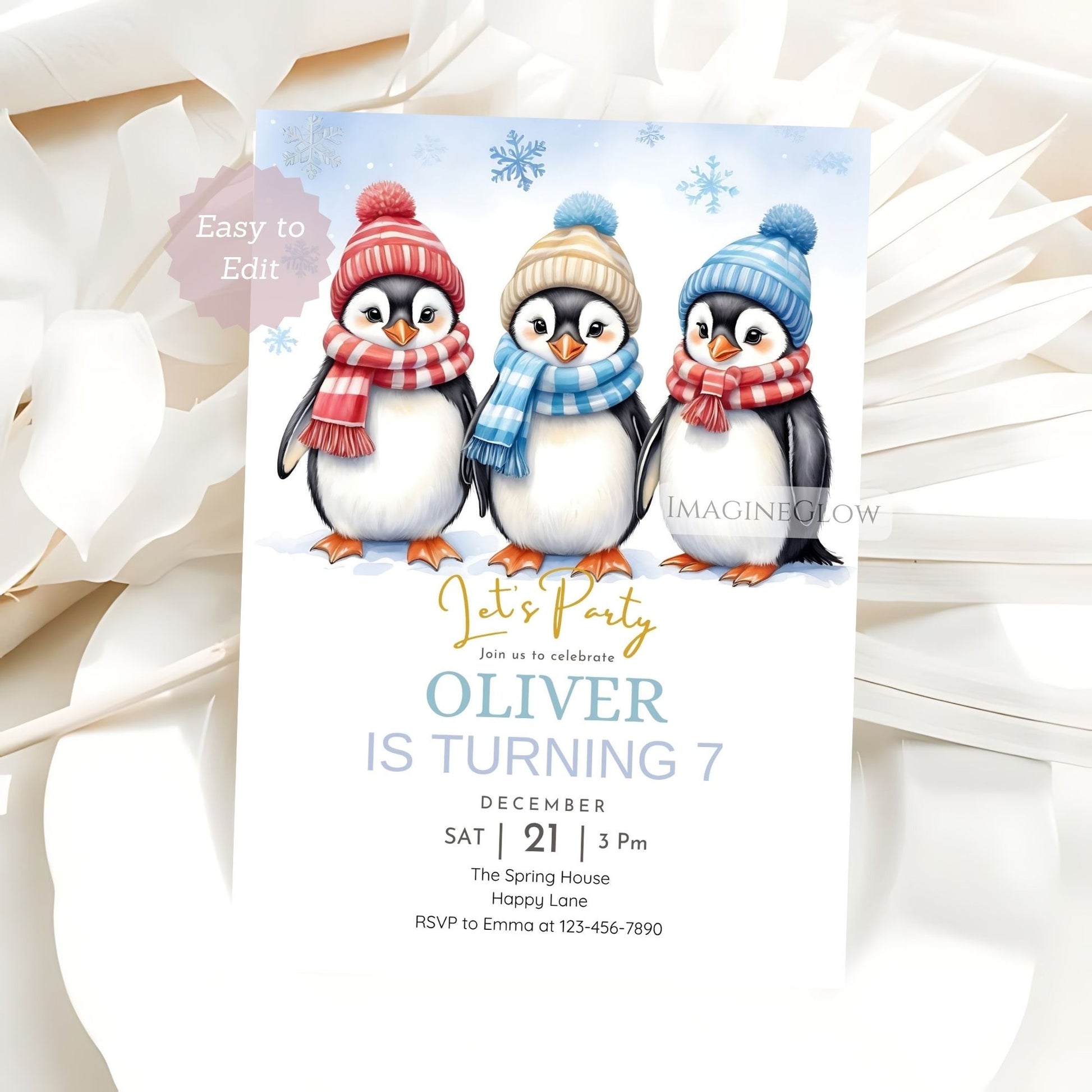 editable penguin birthday invite digital download
