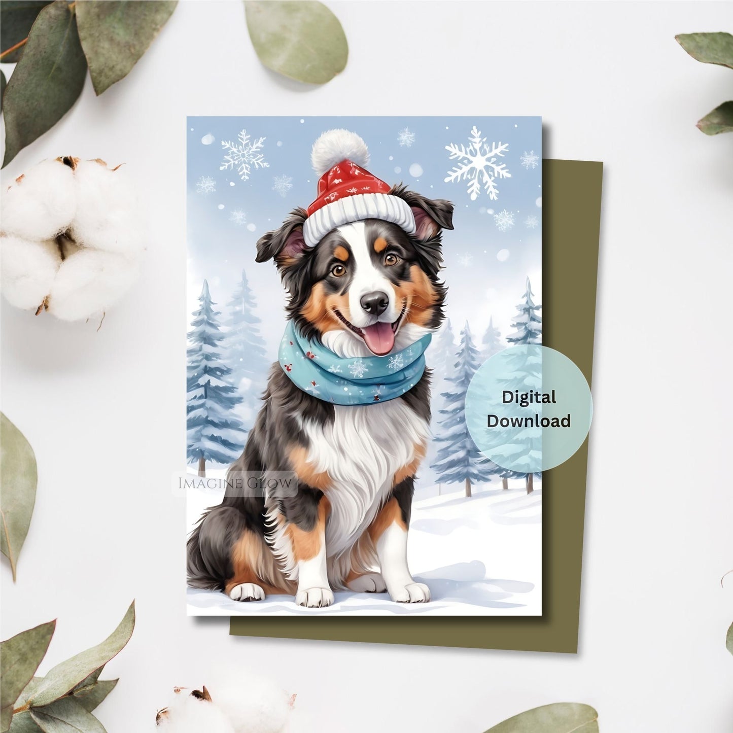 australian shepherd christmas card festive design
cute aussie dog holiday greeting card printable
