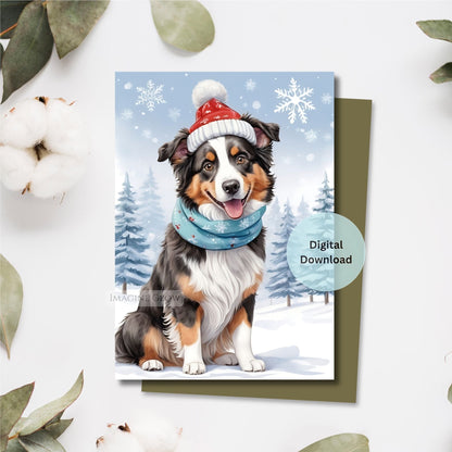 australian shepherd christmas card festive design
cute aussie dog holiday greeting card printable
