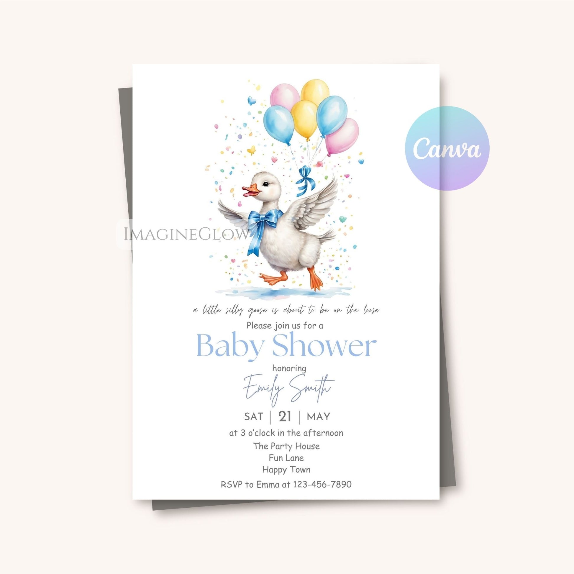 digital silly goose baby shower invite boy
