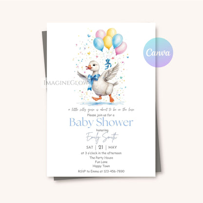 digital silly goose baby shower invite boy
