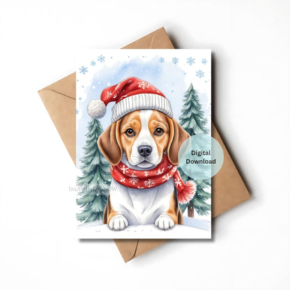 festive beagle christmas card digital

