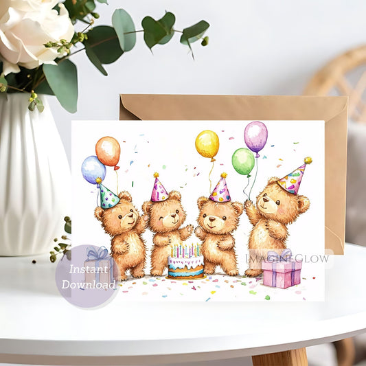 bear birthday card
woodland animal birthday card
cute bear greeting card
printable bear birthday card
kids birthday card
