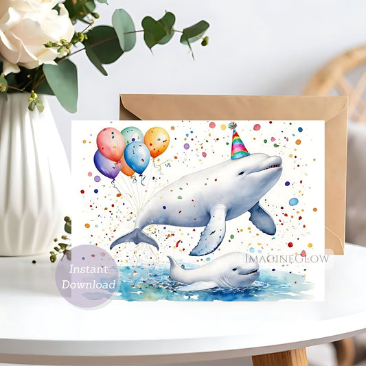 beluga whale birthday card
cute beluga whale card
ocean animal birthday card
