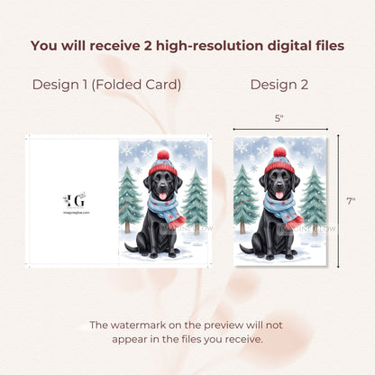 black lab christmas card winter theme
