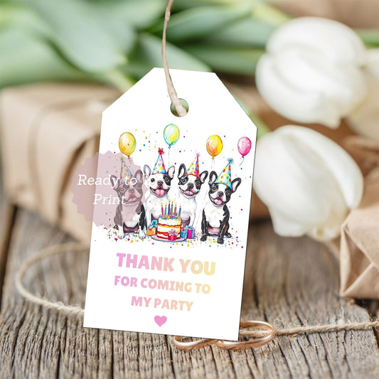 boston terrier birthday favor tags
puppy party thank you labels
