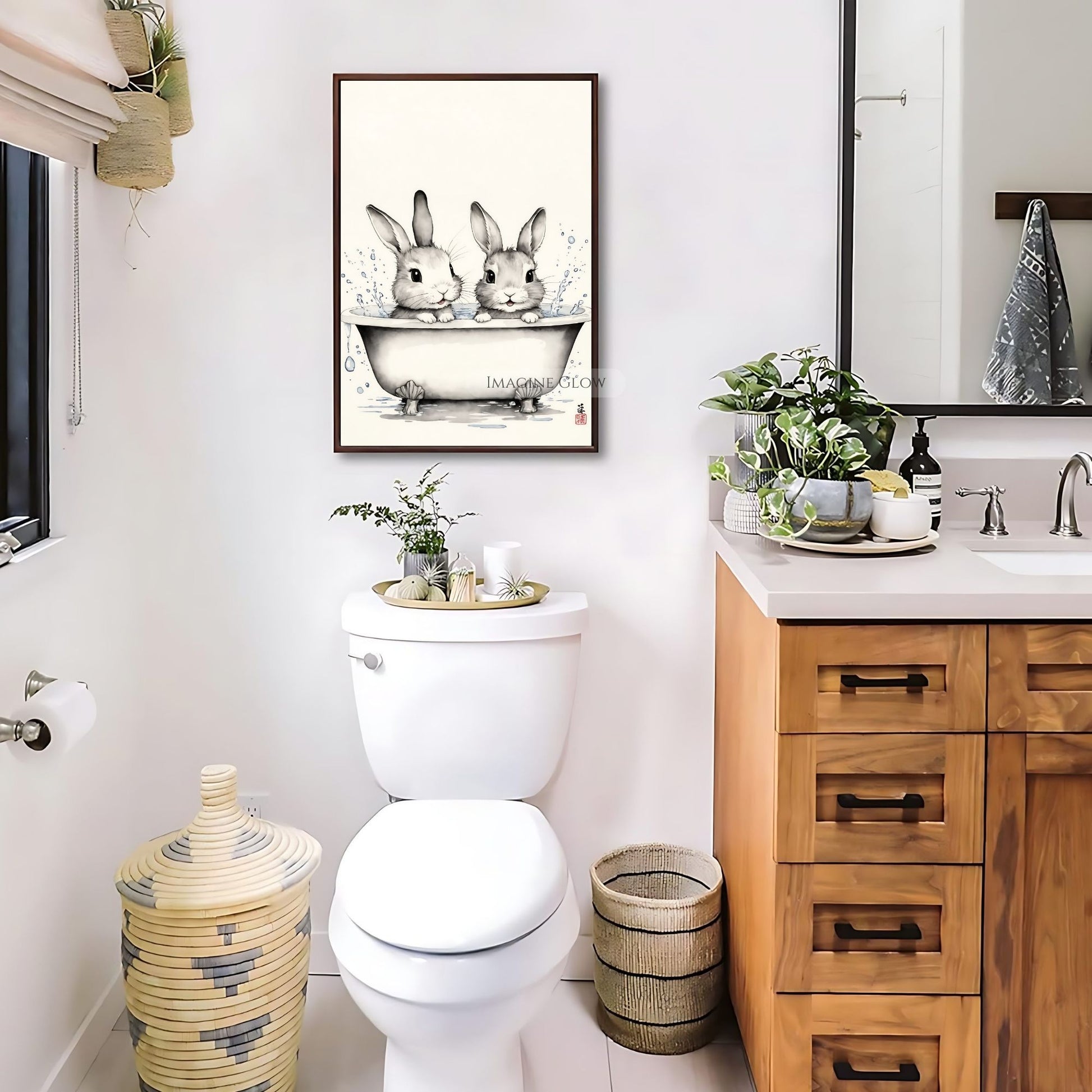 Farmhouse bathroom bunny wall decor
